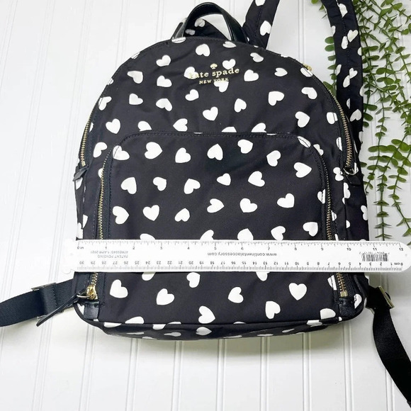 Kate Spade Black & White Heart Print Nylon Backpack Purse with Adjustable Straps - Picture 3 of 10